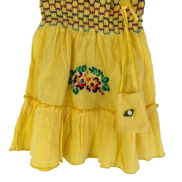 Yellow smocked embroidered floral ruffle short sleeve dress size 2T - Picture 3 of 7
